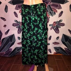 TOPSHOP Black Green Archive Crystal Floral Pleated Tie Waist Midi Skirt SIZE 6